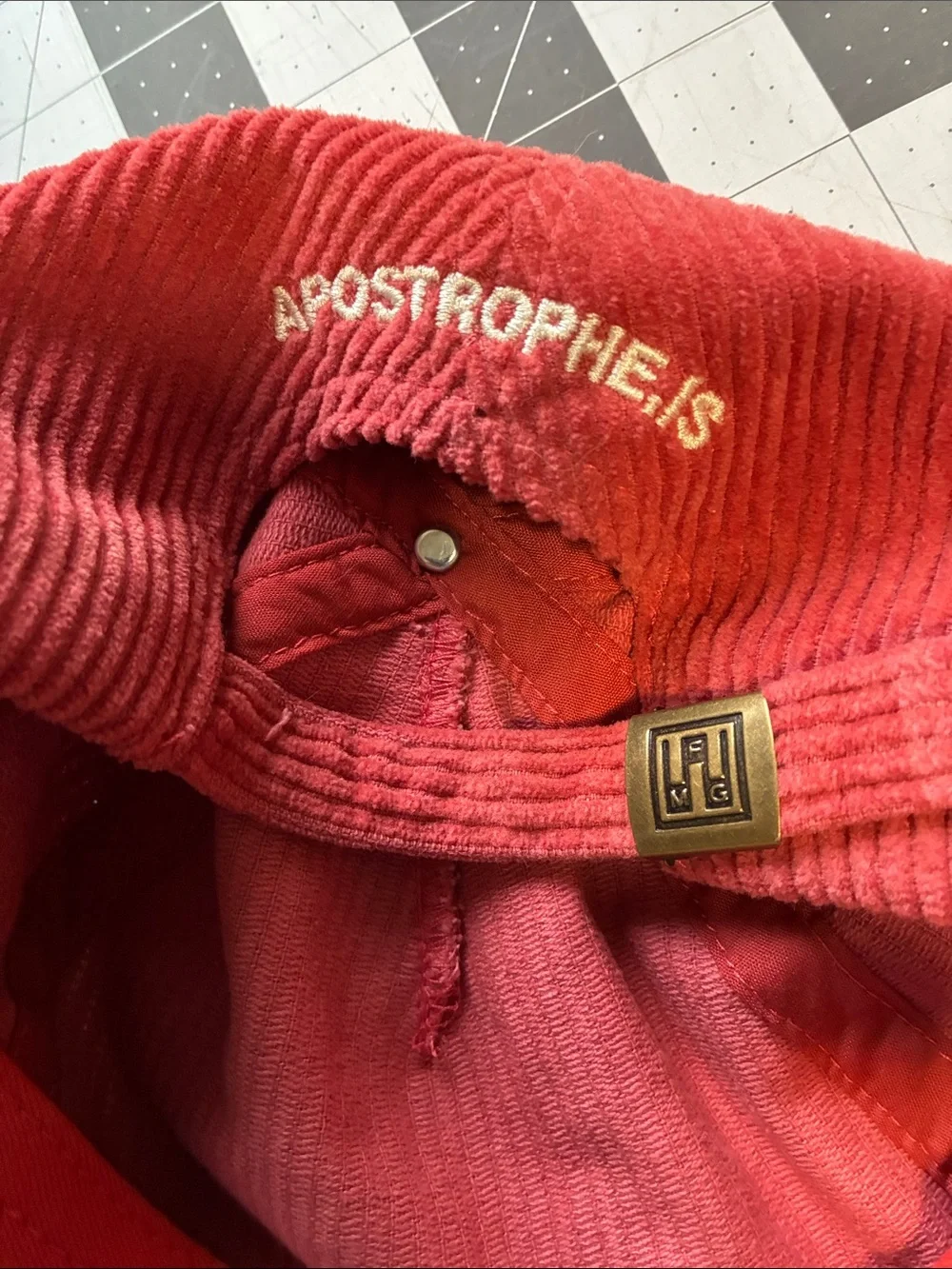 A Apostrophe , Corduroy Baseball Cap in Rust Red with White 'A'  , 100 cotton